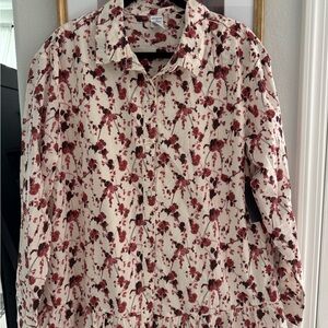 Melrose and Market Ruffle Hem Long Sleeve Cotton Shirtdress NWT